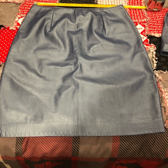 The Leather Ranch metallic blue leather skirt and jean style jacket - Picture 2 of 12